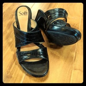 Sofft Black Leather Sandals Heels Shoes
